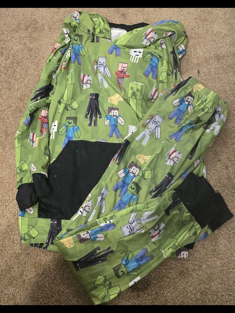 Kids Green Minecraft-Inspired Matching Hoodie and Jogger Set